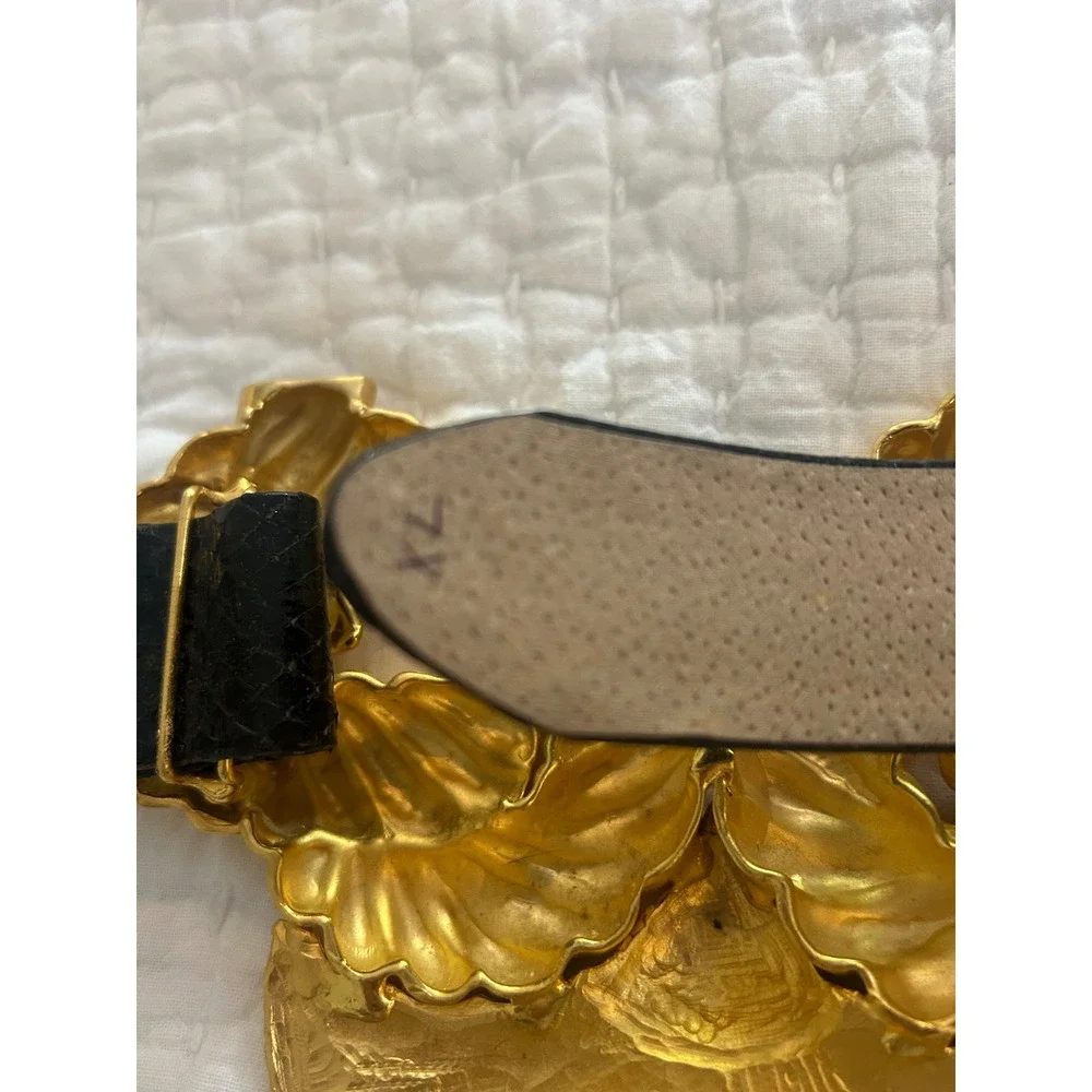 Margarita Barrera Vintage 1994 Gold Sculptural Buckle Black Belt XL 39 Inch